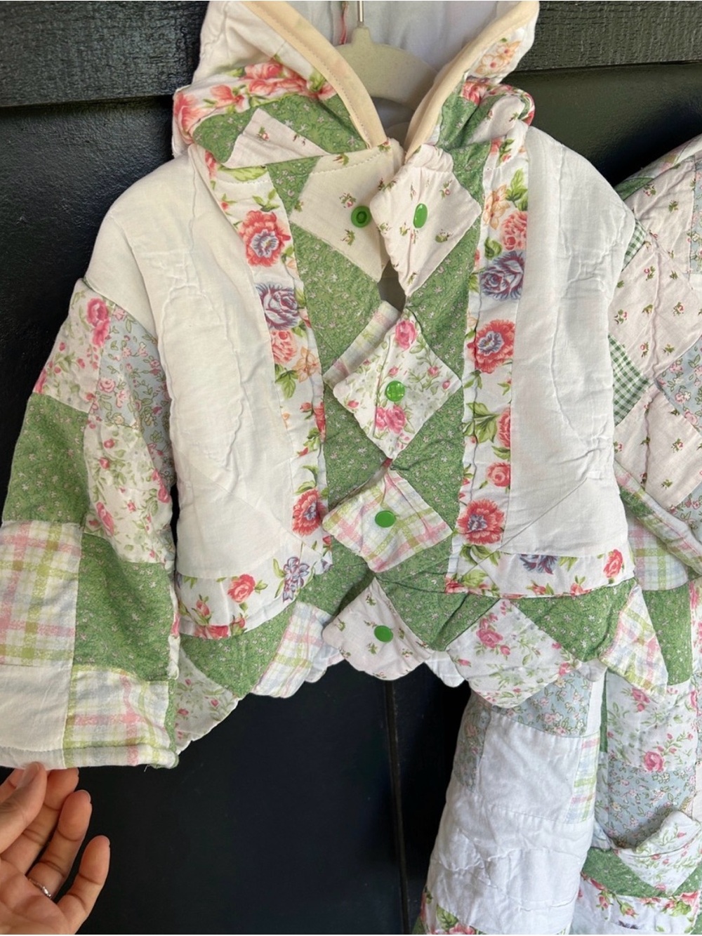Vintage Quilt jacket 2T Kids Quilted Floral & Green pink Patchwork snaps